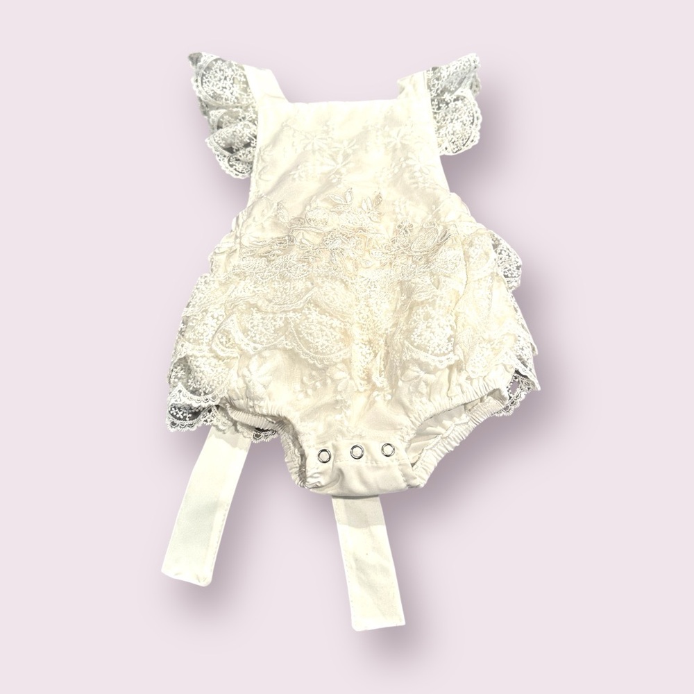 Elegant White Lace Flower Embroidered Baby Romper